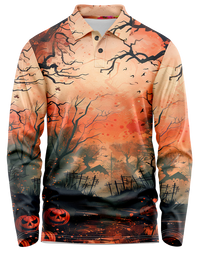 Haunted Woods Polo – Orange – Men's Long Sleeve