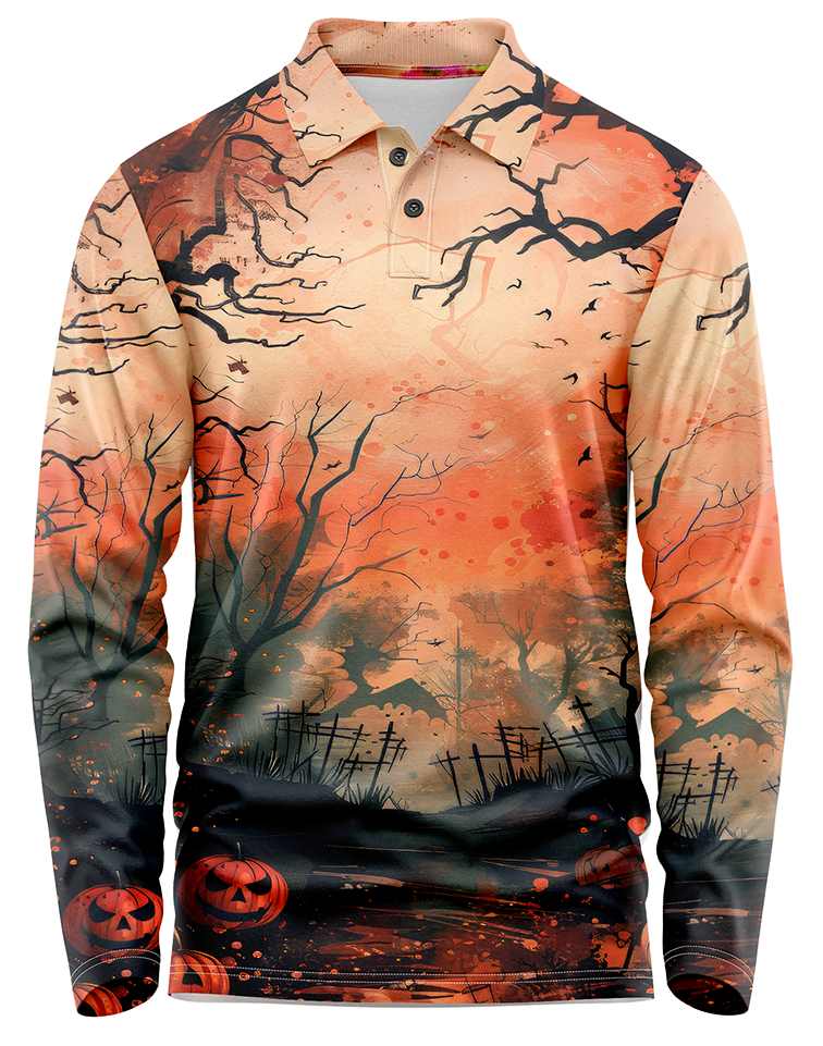 Haunted Woods Polo – Orange – Men's Long Sleeve